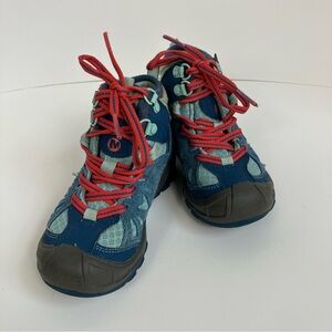 Merrell Capra Mid Hiking Boots Leather Waterproof Blue Red Unisex Toddler Sz 10